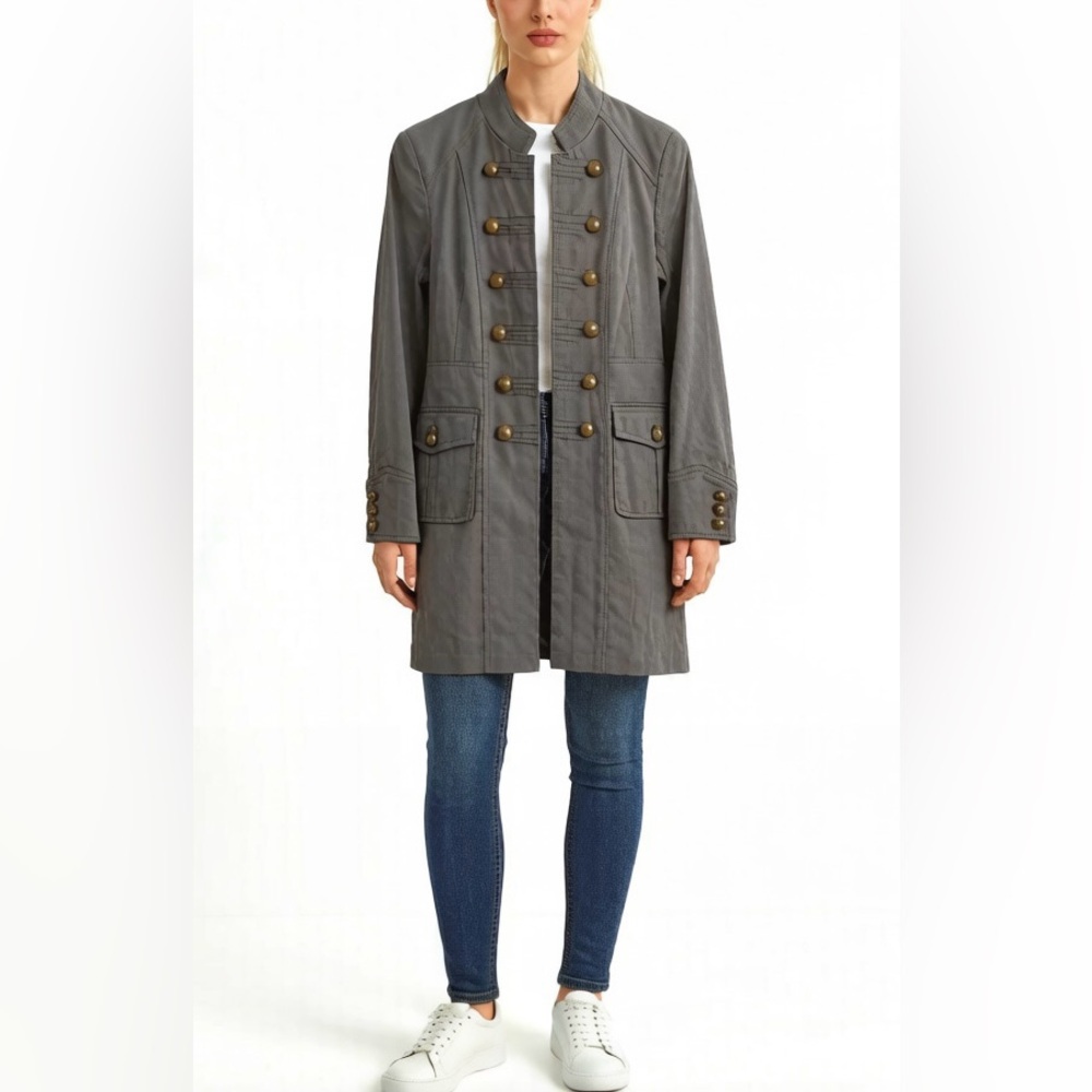 New Bloomingdale's Gray Cotton Military Style Coat Jacket, Size 6P